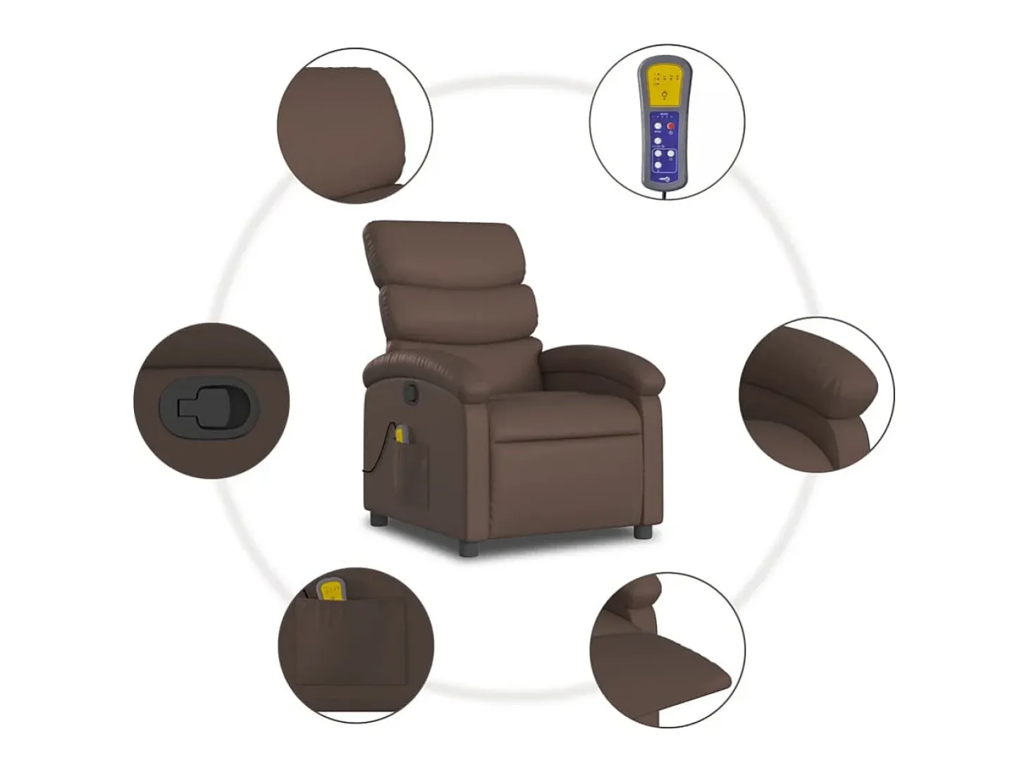 Poltrona de massagens reclinável couro artificial castanho