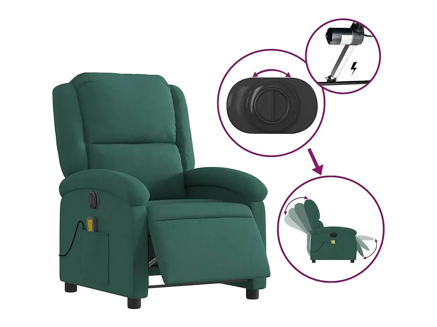 Poltrona de massagens reclinável elétrica veludo verde-escuro SHL994427
