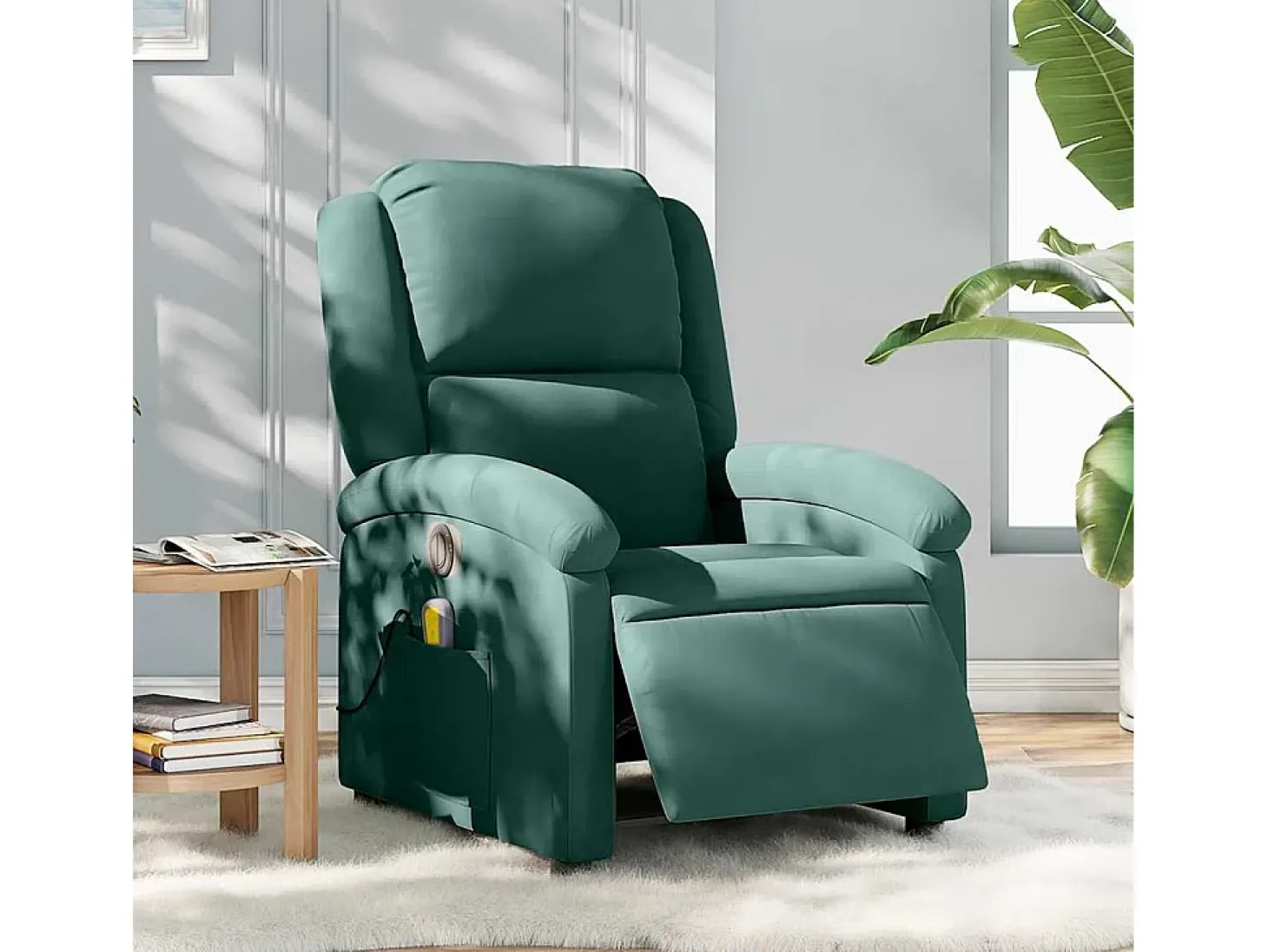 Poltrona de massagens reclinável elétrica veludo verde-escuro SHL994427