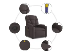 Poltrona de massagens reclinável tecido castanho-escuro