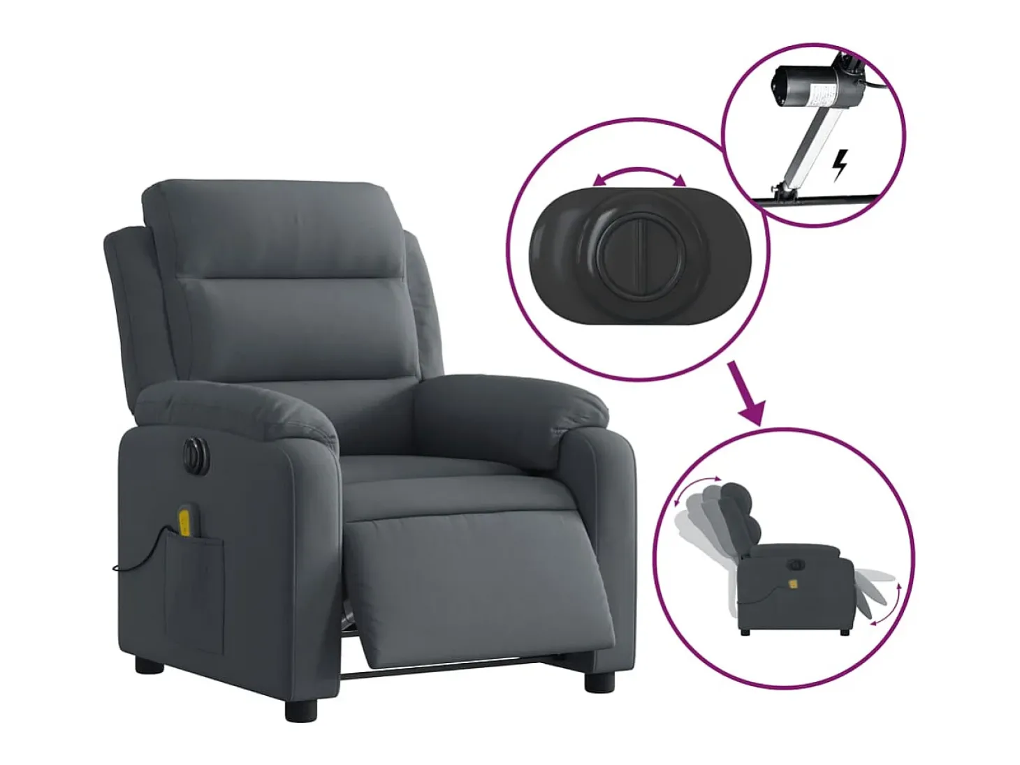 Poltrona de massagens reclinável elétrica veludo cinza-escuro SHL531325
