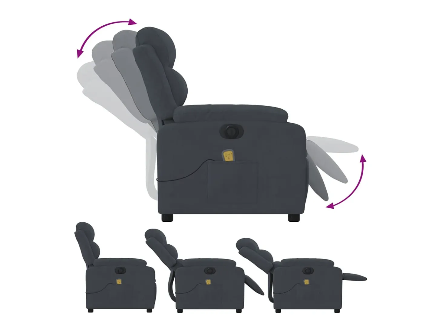 Poltrona de massagens reclinável elétrica veludo cinza-escuro SHL531325