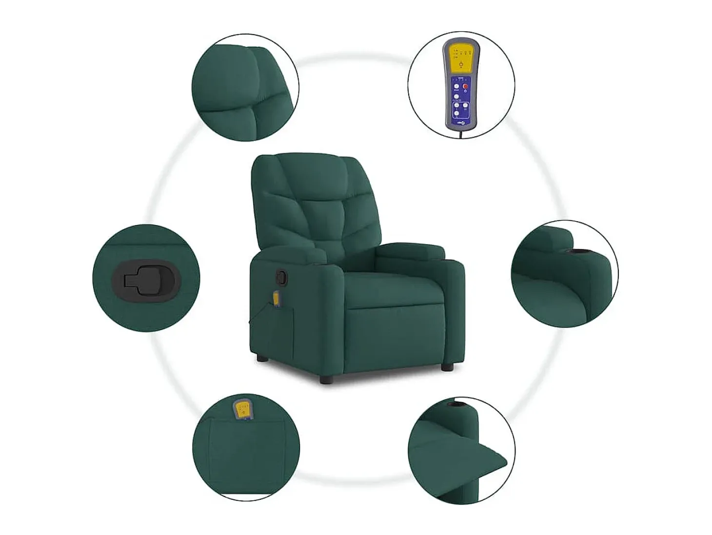 Poltrona de massagens reclinável tecido verde-escuro SHL556167