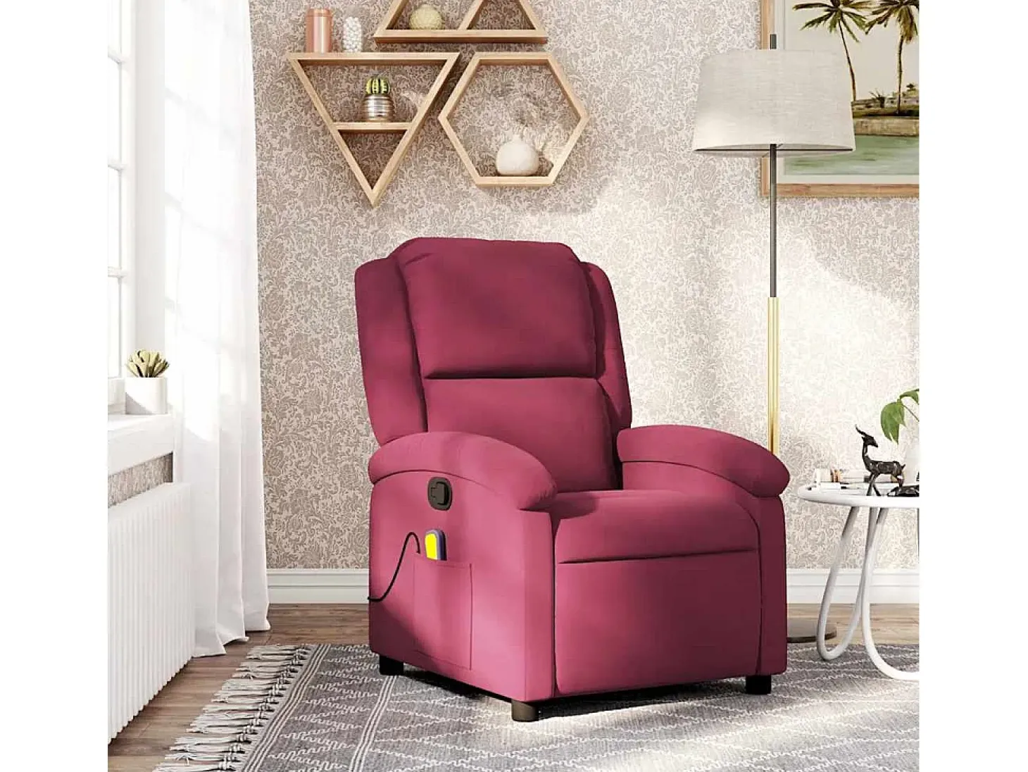Poltrona de massagens reclinável veludo vermelho tinto SHL186620