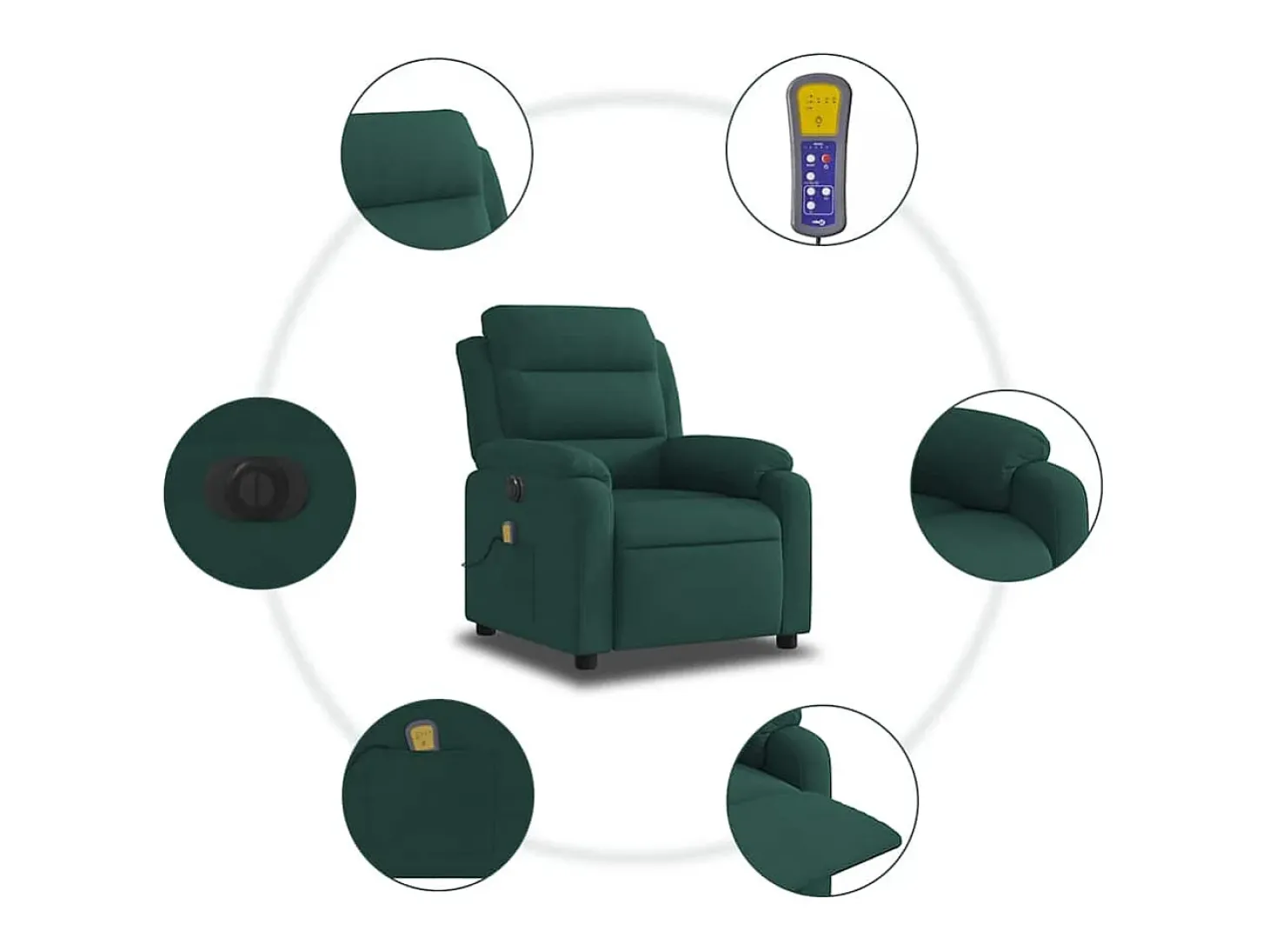 Poltrona de massagens reclinável elétrica veludo verde-escuro SHL716325