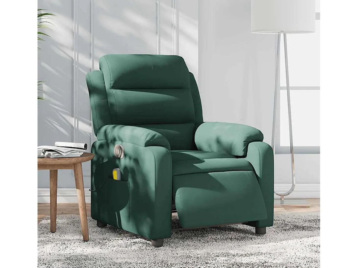 Poltrona de massagens reclinável elétrica veludo verde-escuro SHL716325