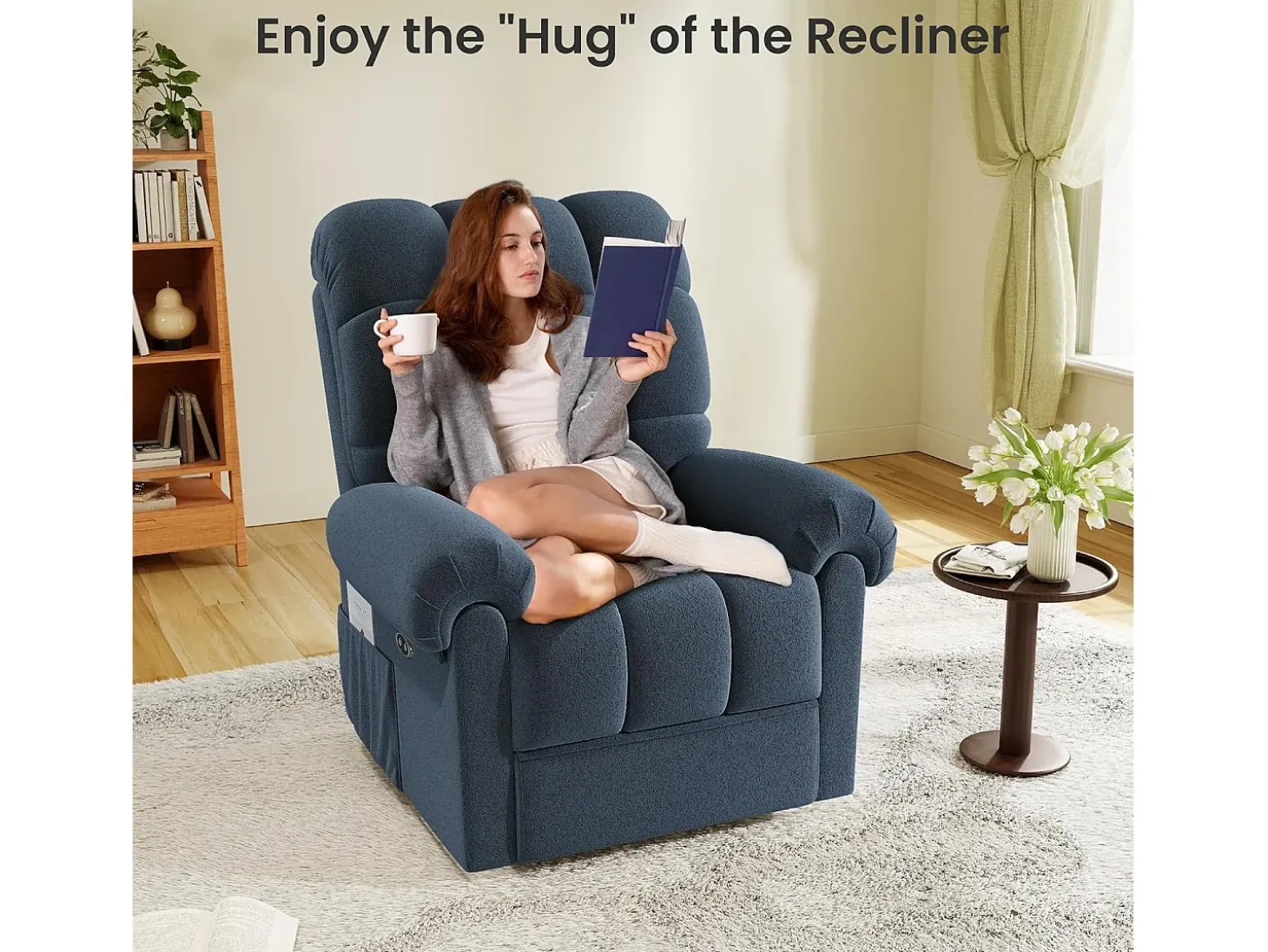 Poltrona de relaxamento elétrico com apoio de pé e USB, veludo de pelúcia, cadeira de lazer ajustável, anti-estática, 96x97x104cm, Azul