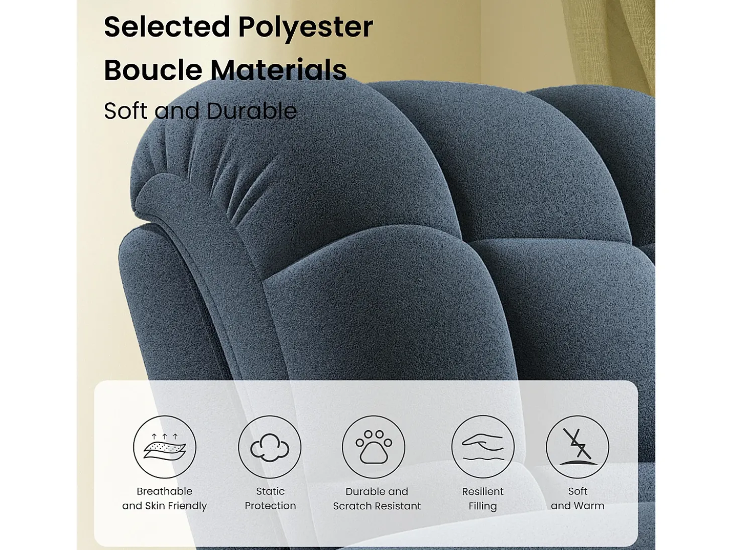 Poltrona de relaxamento elétrico com apoio de pé e USB, veludo de pelúcia, cadeira de lazer ajustável, anti-estática, 96x97x104cm, Azul