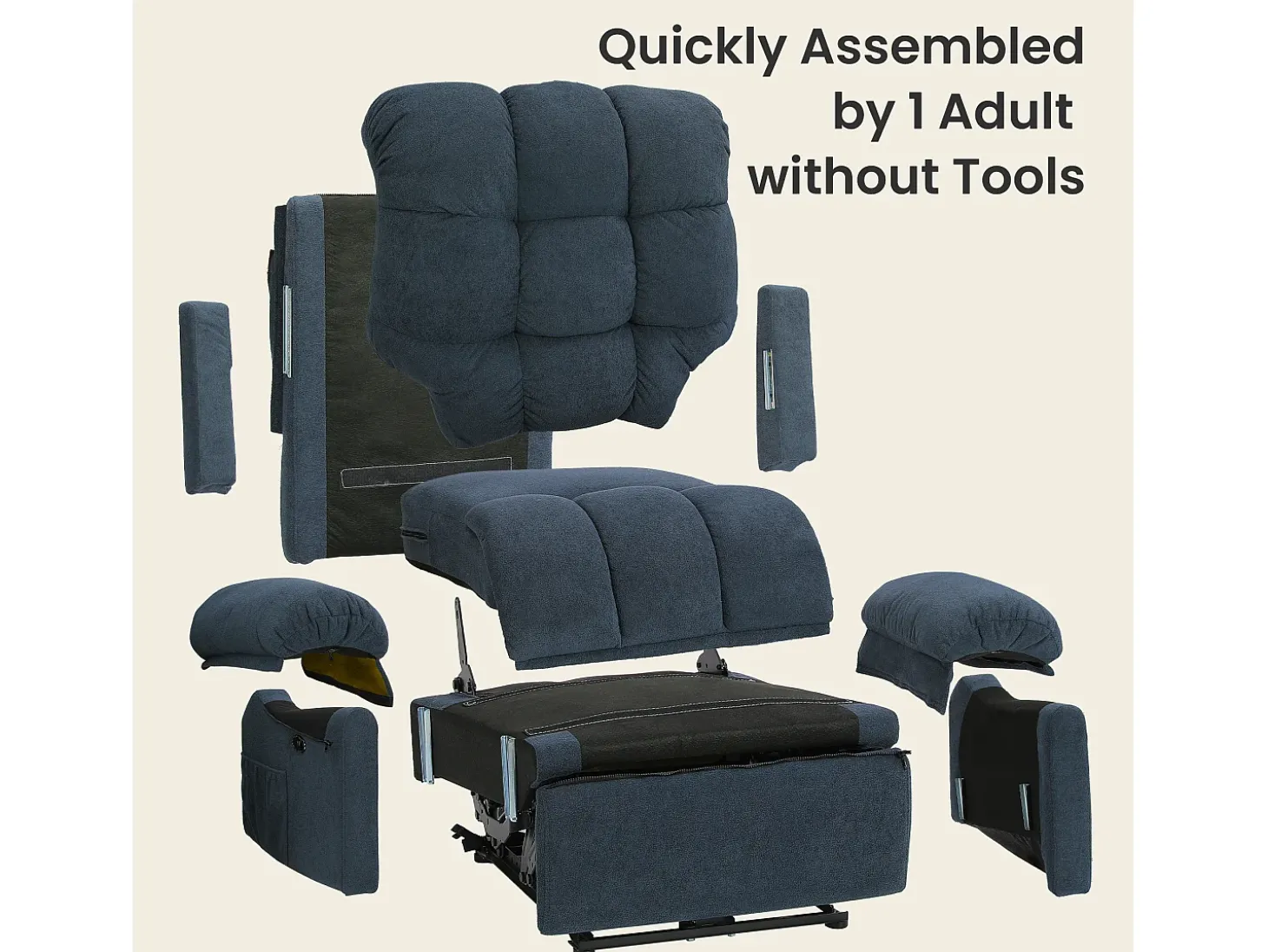 Poltrona de relaxamento elétrico com apoio de pé e USB, veludo de pelúcia, cadeira de lazer ajustável, anti-estática, 96x97x104cm, Azul