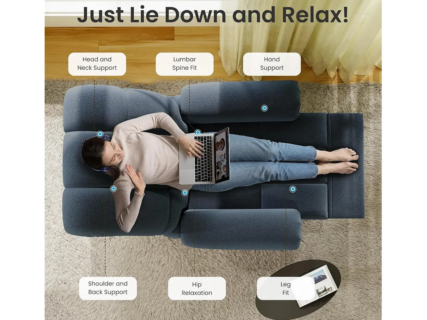Poltrona de relaxamento elétrico com apoio de pé e USB, veludo de pelúcia, cadeira de lazer ajustável, anti-estática, 96x97x104cm, Azul