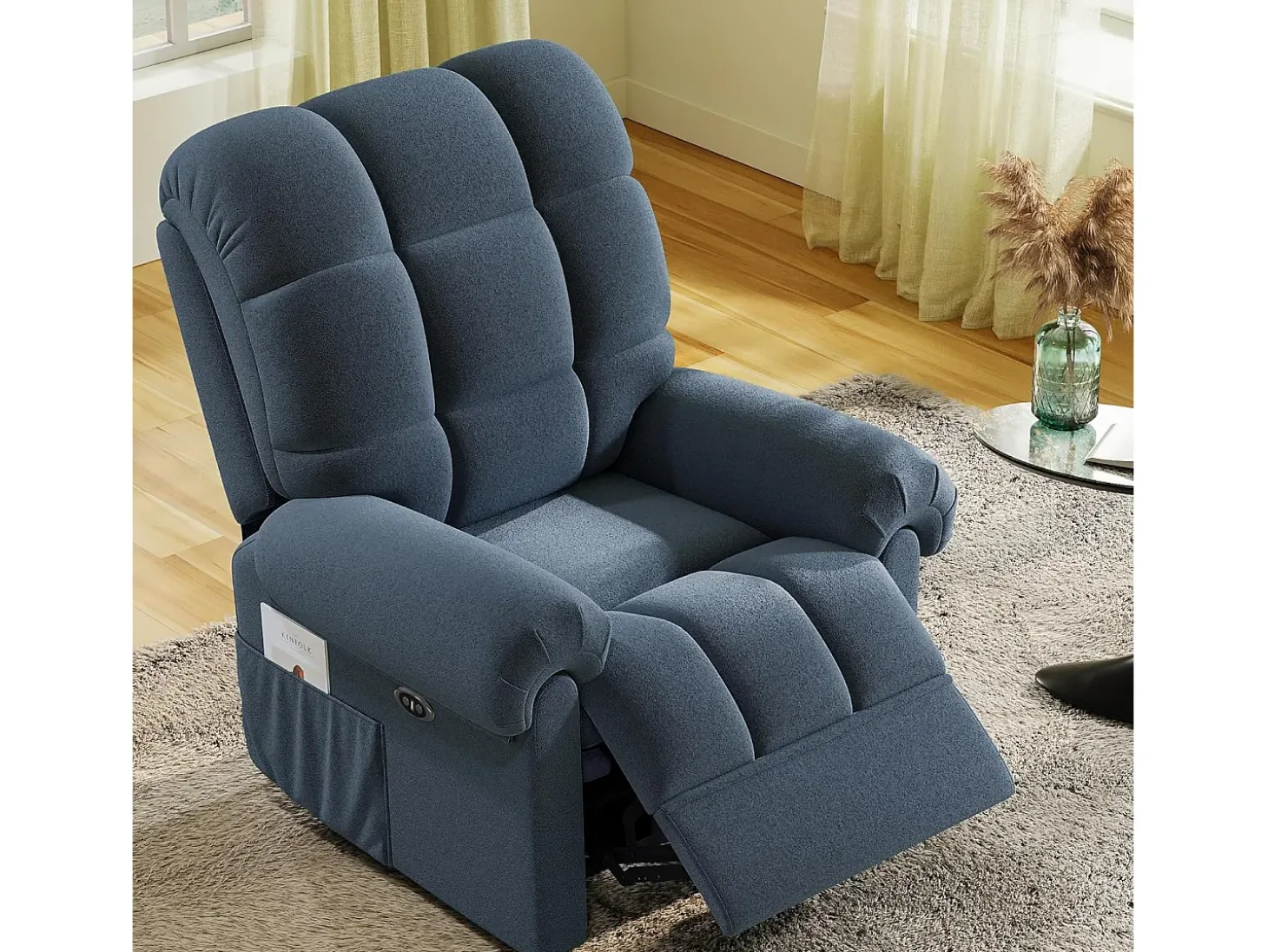 Poltrona de relaxamento elétrico com apoio de pé e USB, veludo de pelúcia, cadeira de lazer ajustável, anti-estática, 96x97x104cm, Azul