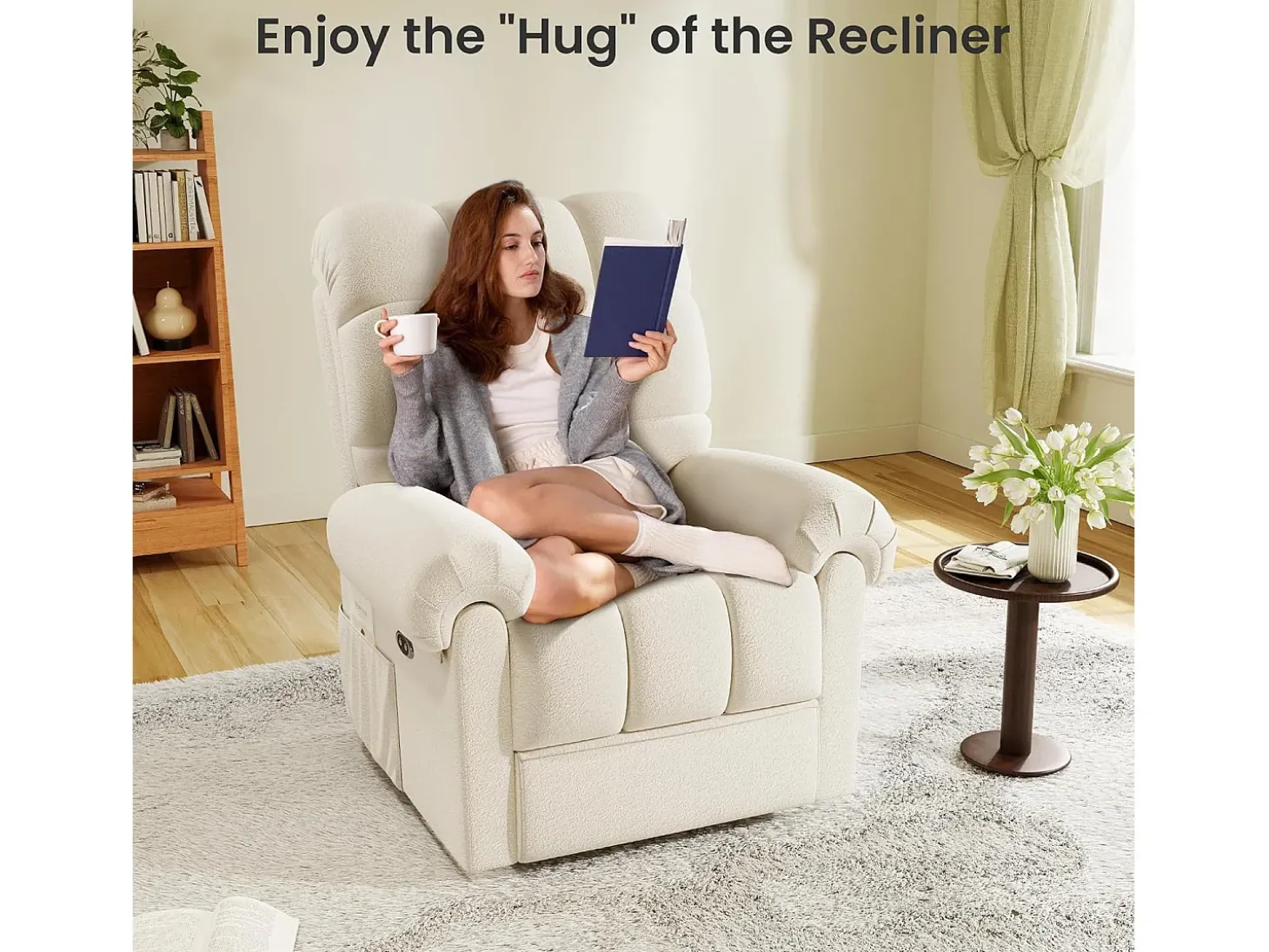 Poltrona de relaxamento elétrico com apoio de pé e USB, veludo de pelúcia, cadeira de lazer ajustável, anti-estática, 96x97x104cm, Bege
