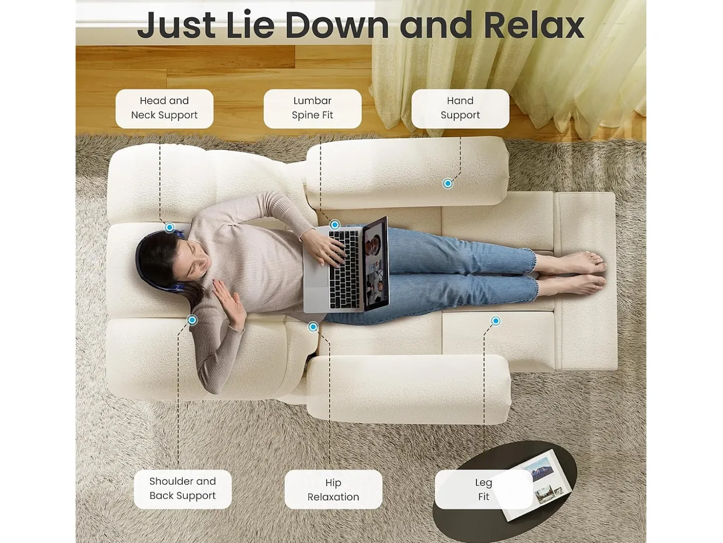 Poltrona de relaxamento elétrico com apoio de pé e USB, veludo de pelúcia, cadeira de lazer ajustável, anti-estática, 96x97x104cm, Bege