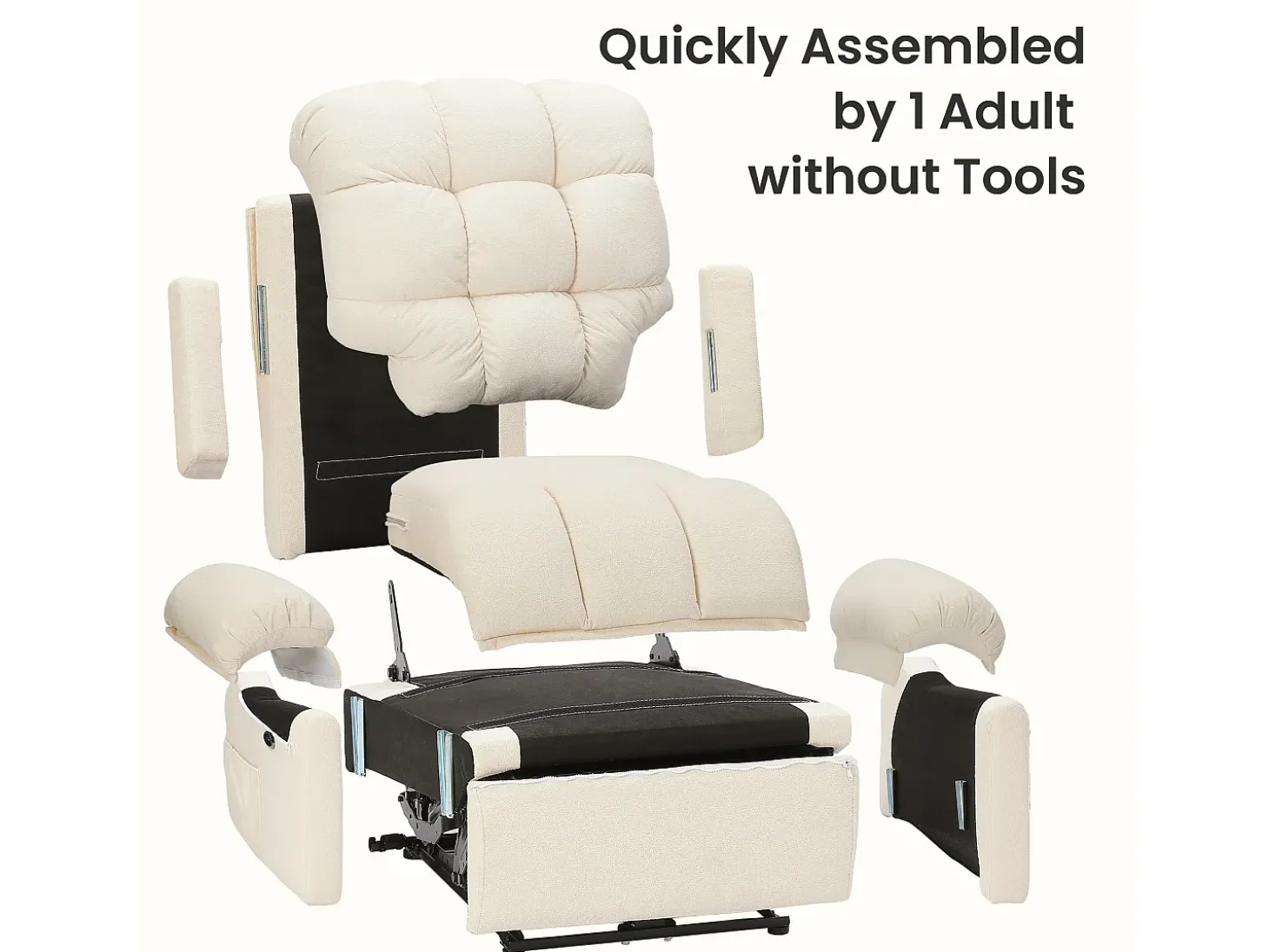 Poltrona de relaxamento elétrico com apoio de pé e USB, veludo de pelúcia, cadeira de lazer ajustável, anti-estática, 96x97x104cm, Bege