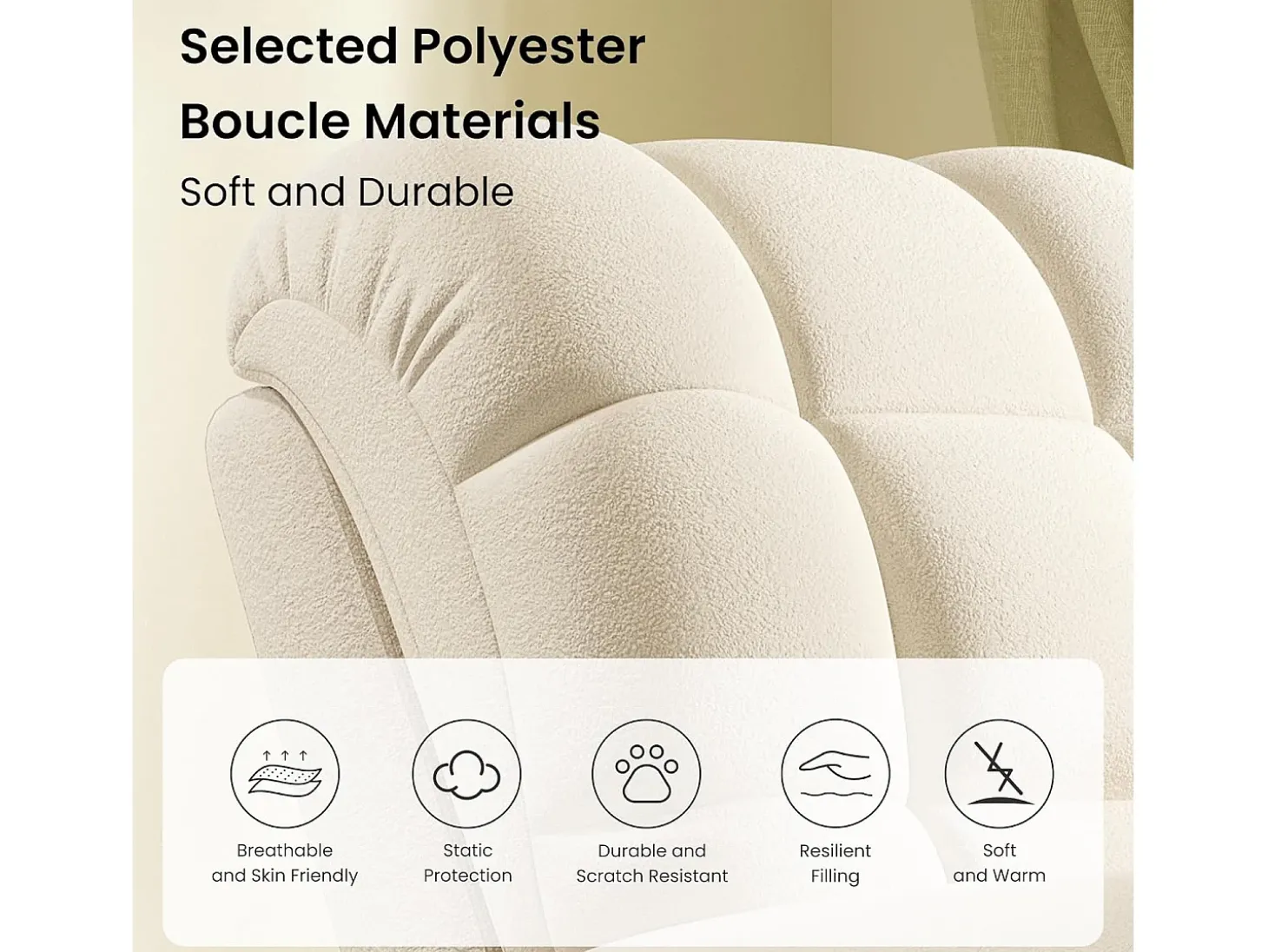 Poltrona de relaxamento elétrico com apoio de pé e USB, veludo de pelúcia, cadeira de lazer ajustável, anti-estática, 96x97x104cm, Bege