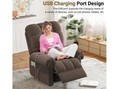 Poltrona de relaxamento elétrico com apoio de pé e USB, veludo de pelúcia, cadeira de lazer ajustável, anti-estática, 96x97x104cm, Brown