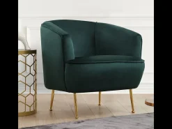 Poltrona de veludo verde DAVIS - Pés dourados - Confortável e elegante