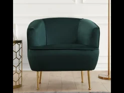 Poltrona de veludo verde DAVIS - Pés dourados - Confortável e elegante