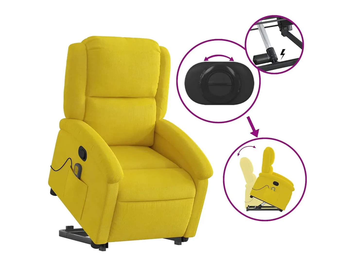 Poltrona elevatória de massagens veludo amarelo SHL701237