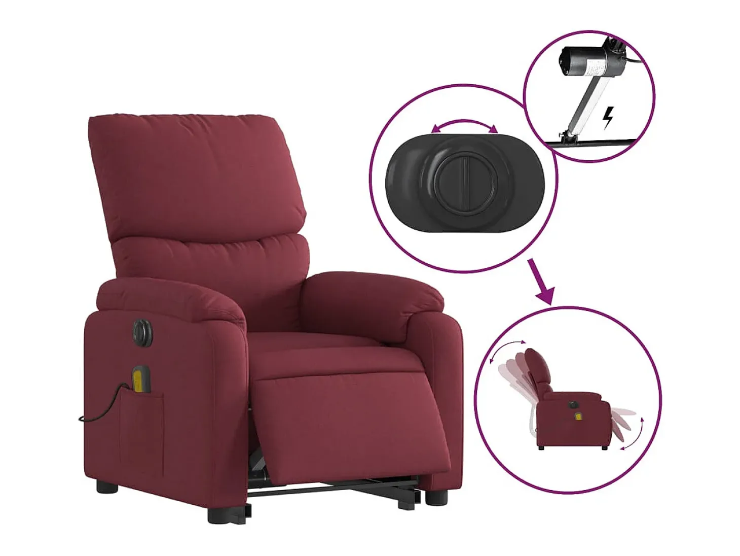 Poltrona elevatória de massagens elétrica tecido vermelho tinto SHL352321