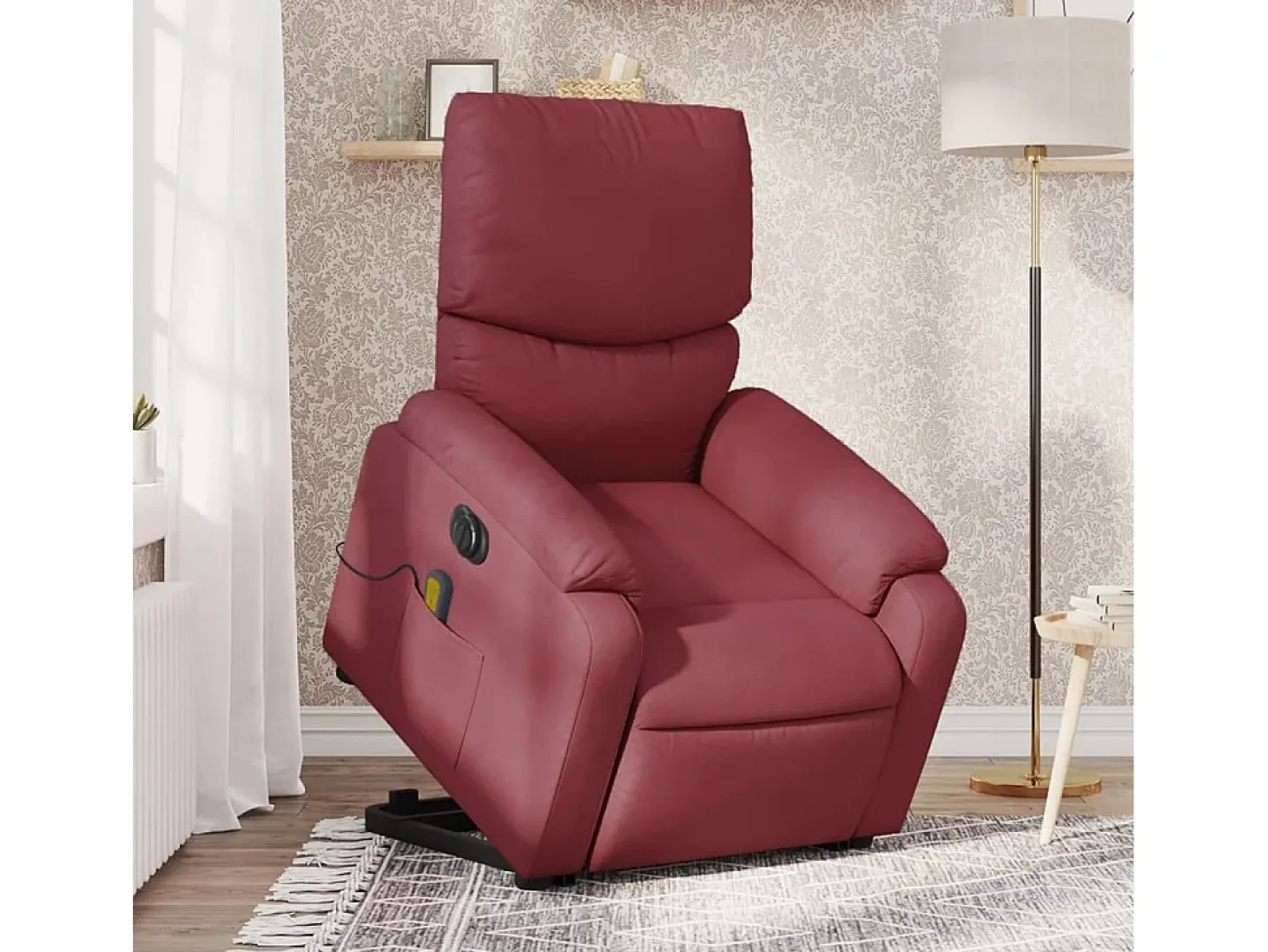 Poltrona elevatória de massagens elétrica tecido vermelho tinto SHL352321