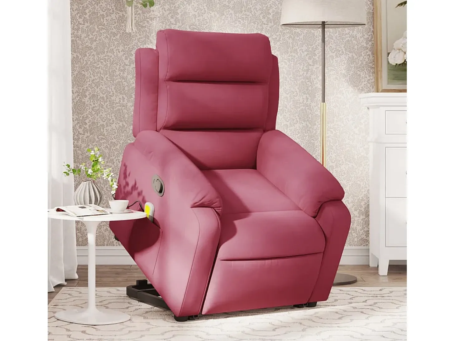 Poltrona elevatória de massagens veludo vermelho tinto SHL212627