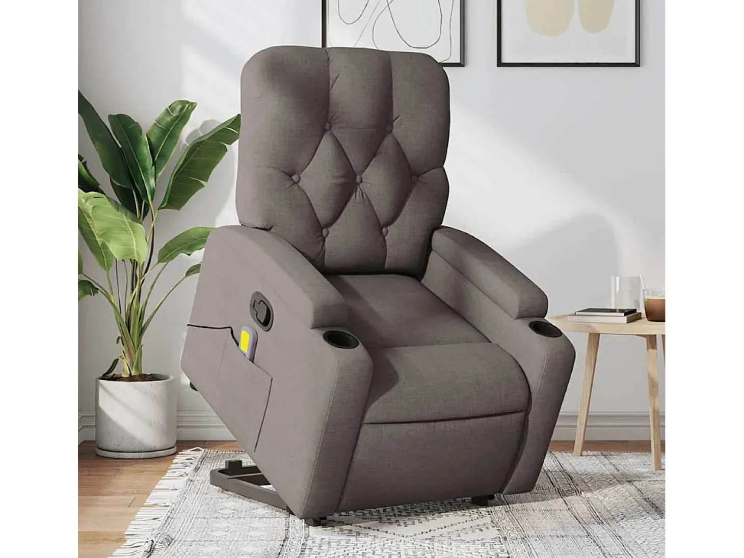 Poltrona elevatória de massagens tecido cinzento-acastanhado SHL539195