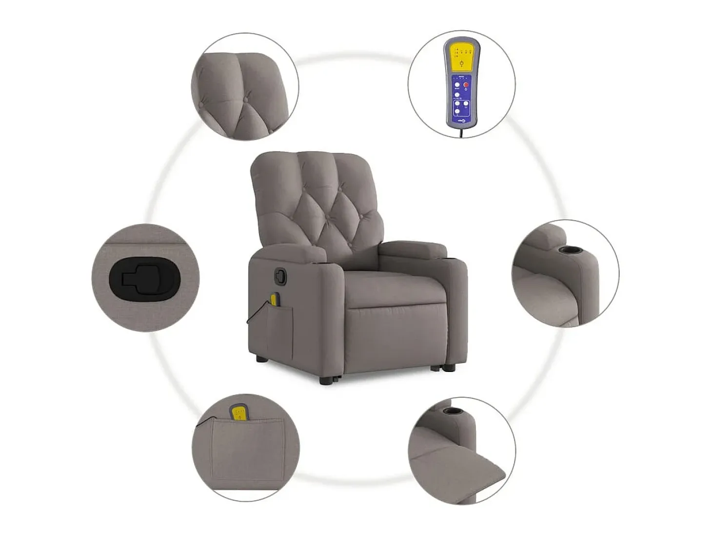 Poltrona elevatória de massagens tecido cinzento-acastanhado SHL539195