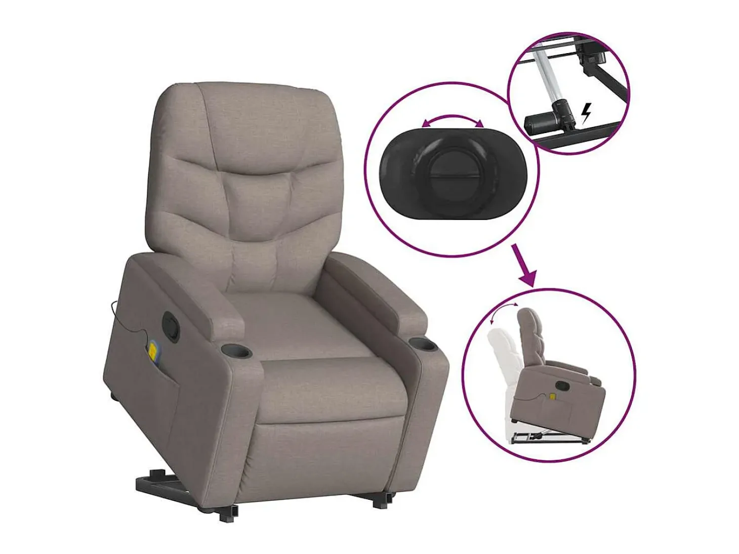 Poltrona elevatória de massagens tecido cinzento-acastanhado SHL11419