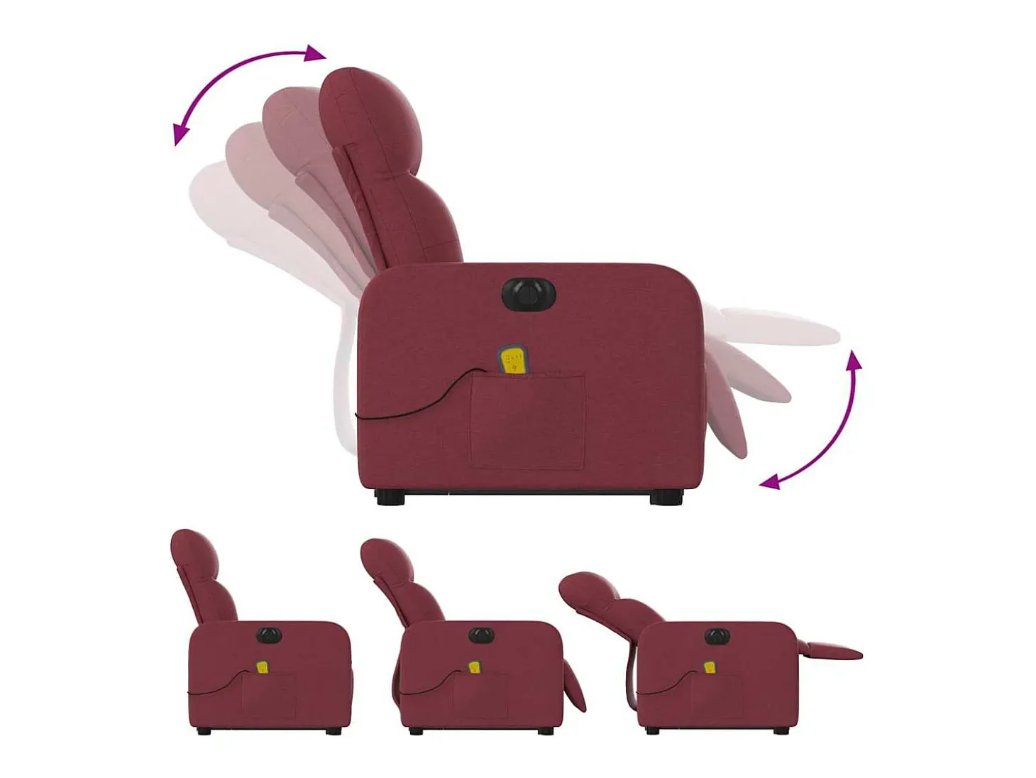 Poltrona elevatória de massagens elétrica tecido vermelho tinto SHL734471