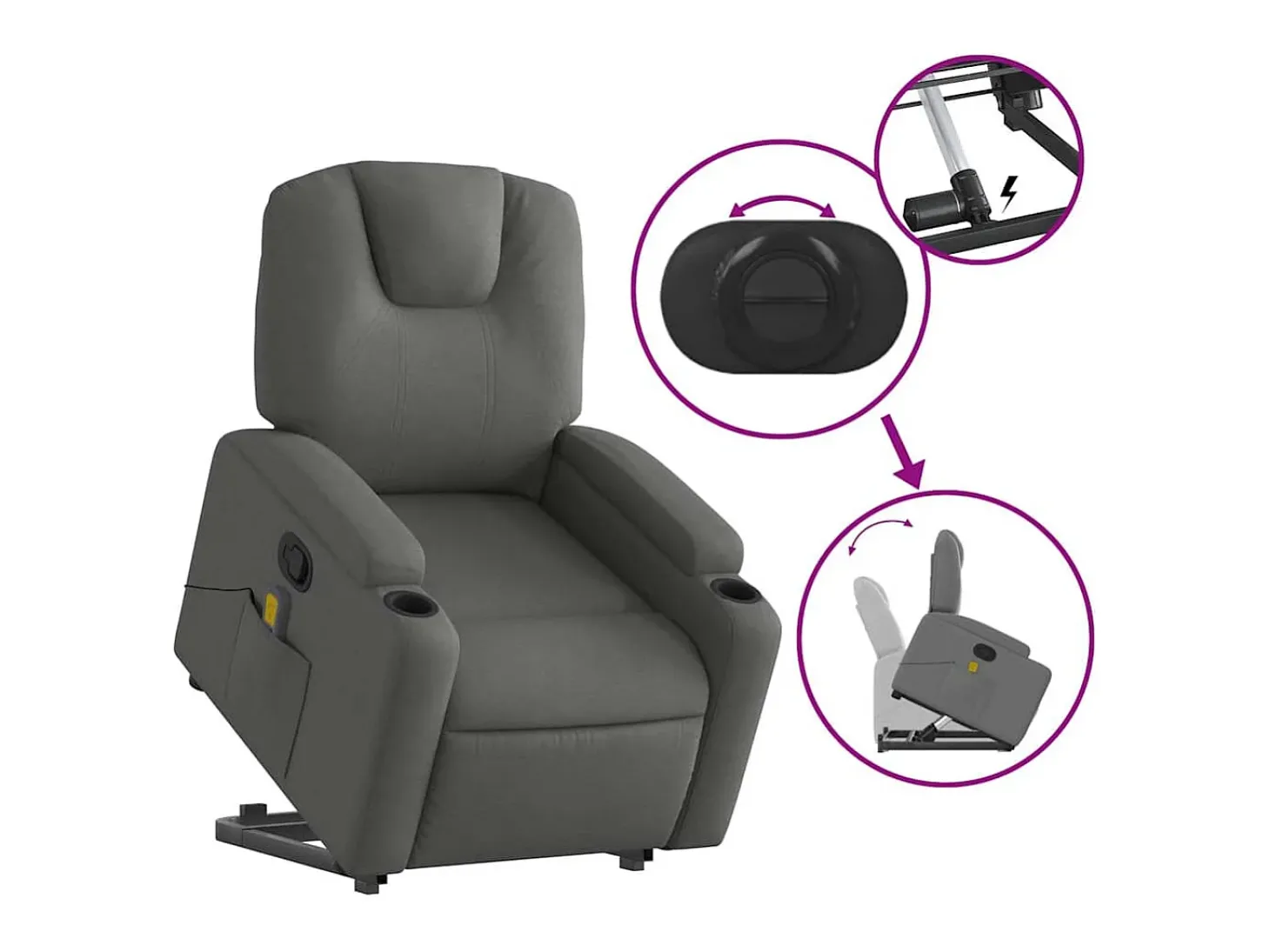 Poltrona elevatória de massagens tecido cinzento-escuro SHL195874
