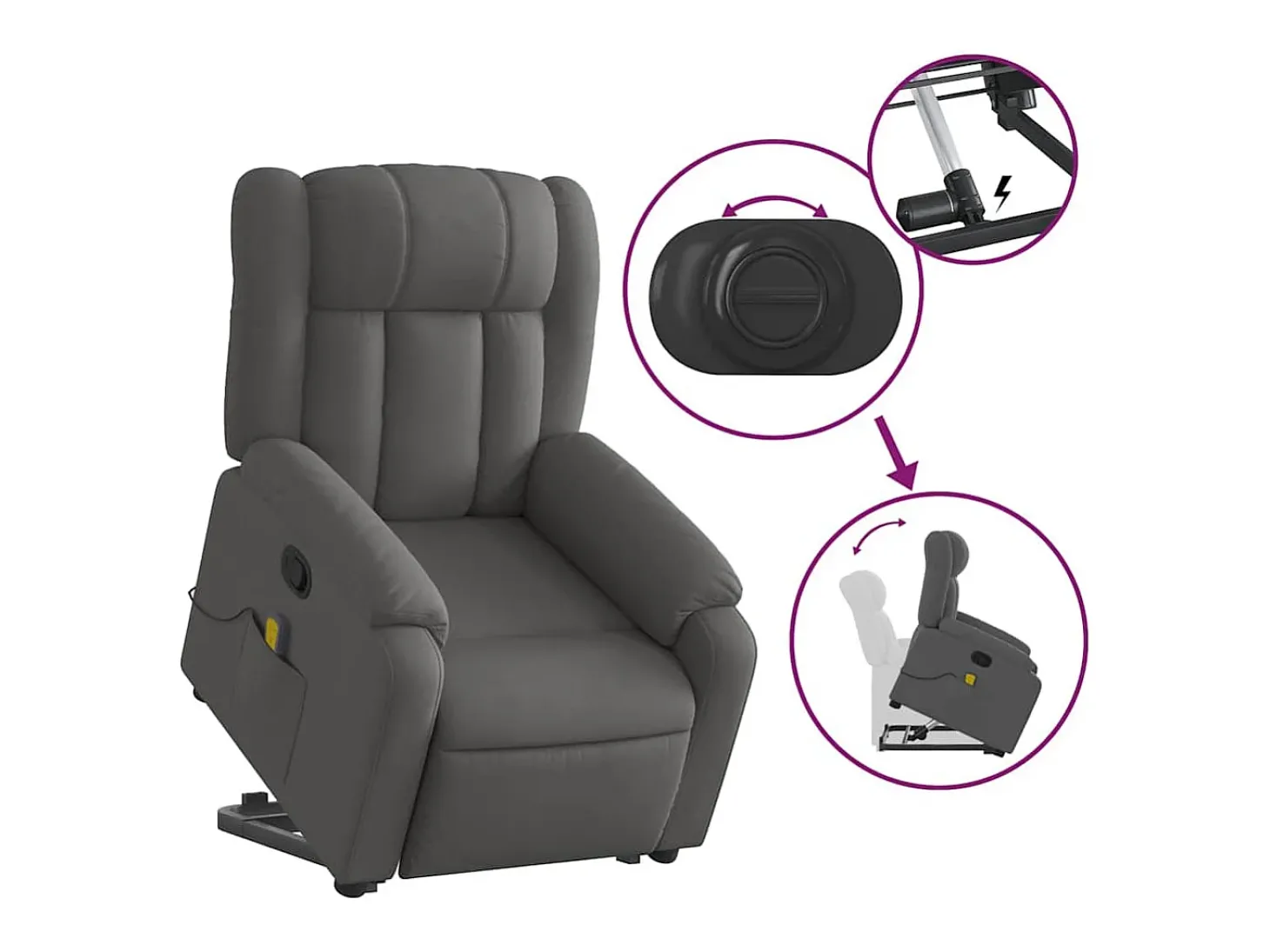 Poltrona elevatória de massagens tecido cinzento-escuro SHL194584