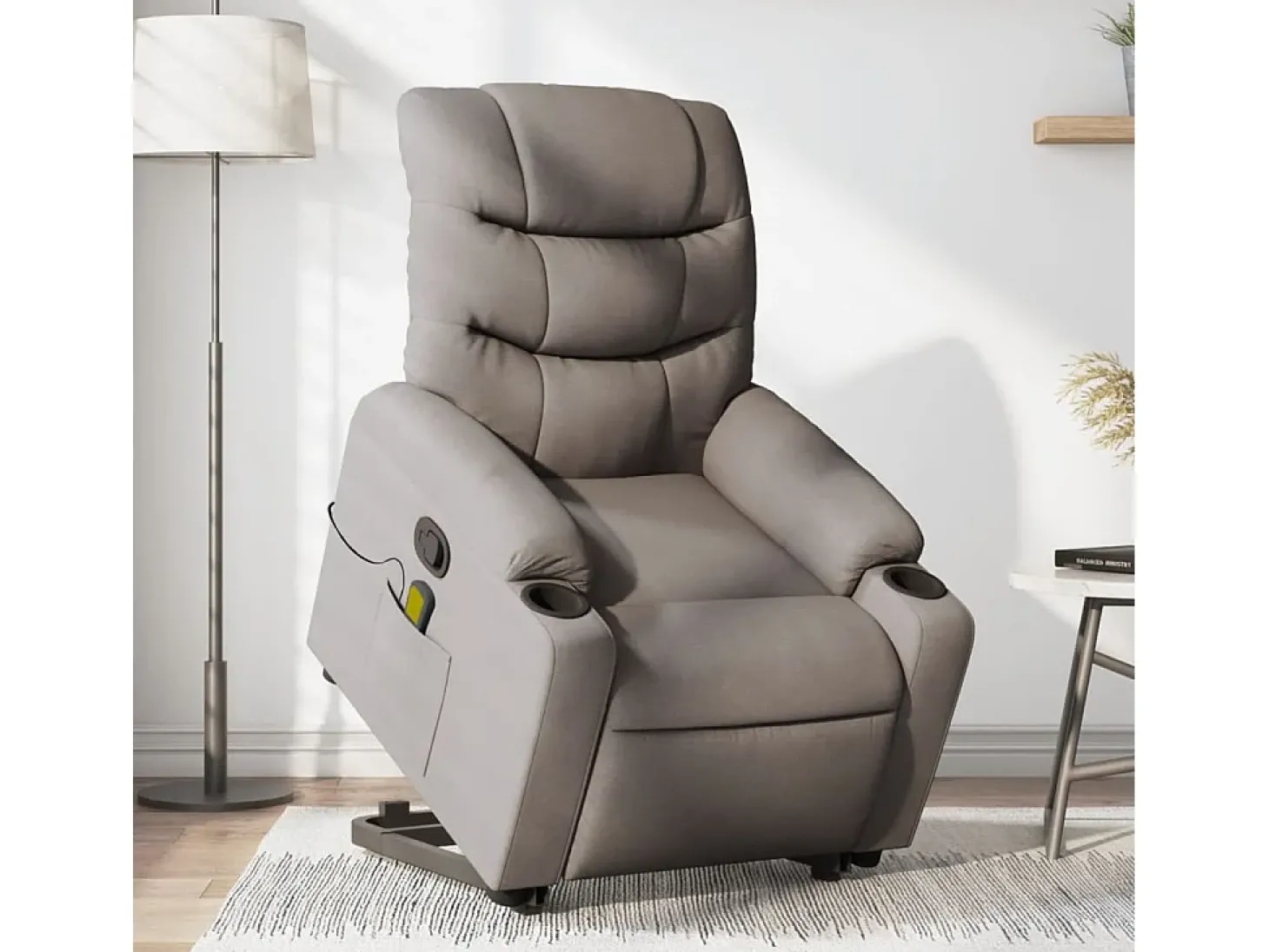 Poltrona elevatória de massagens tecido cinzento-acastanhado SHL374764