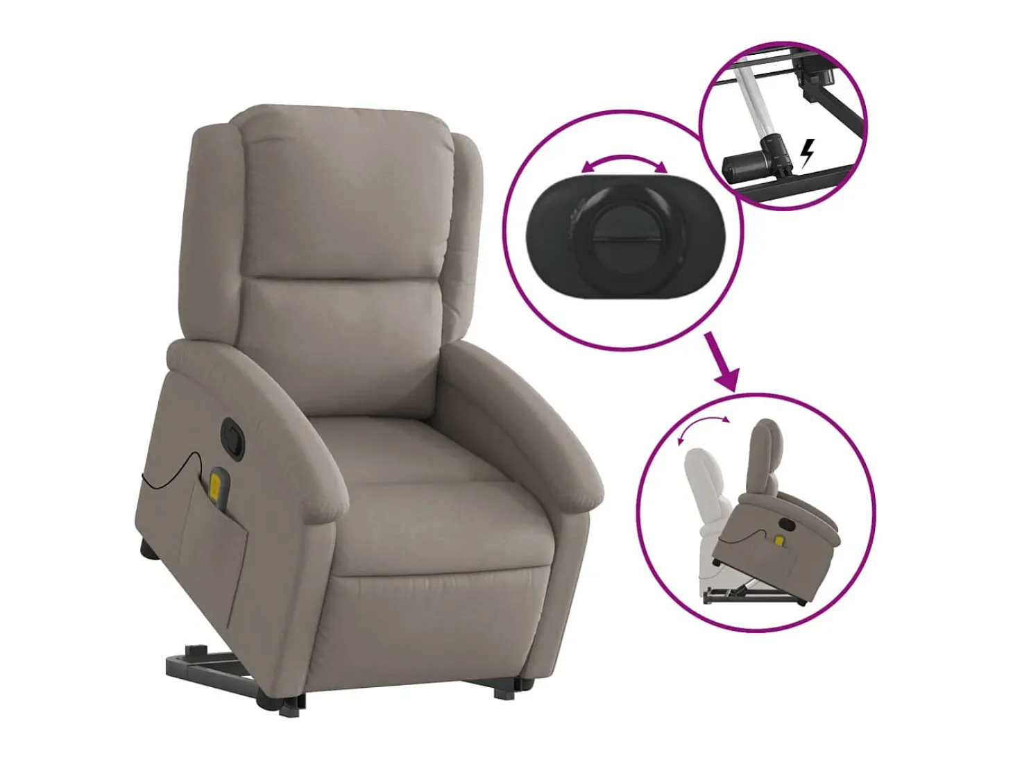 Poltrona elevatória de massagens tecido cinzento-acastanhado SHL424067
