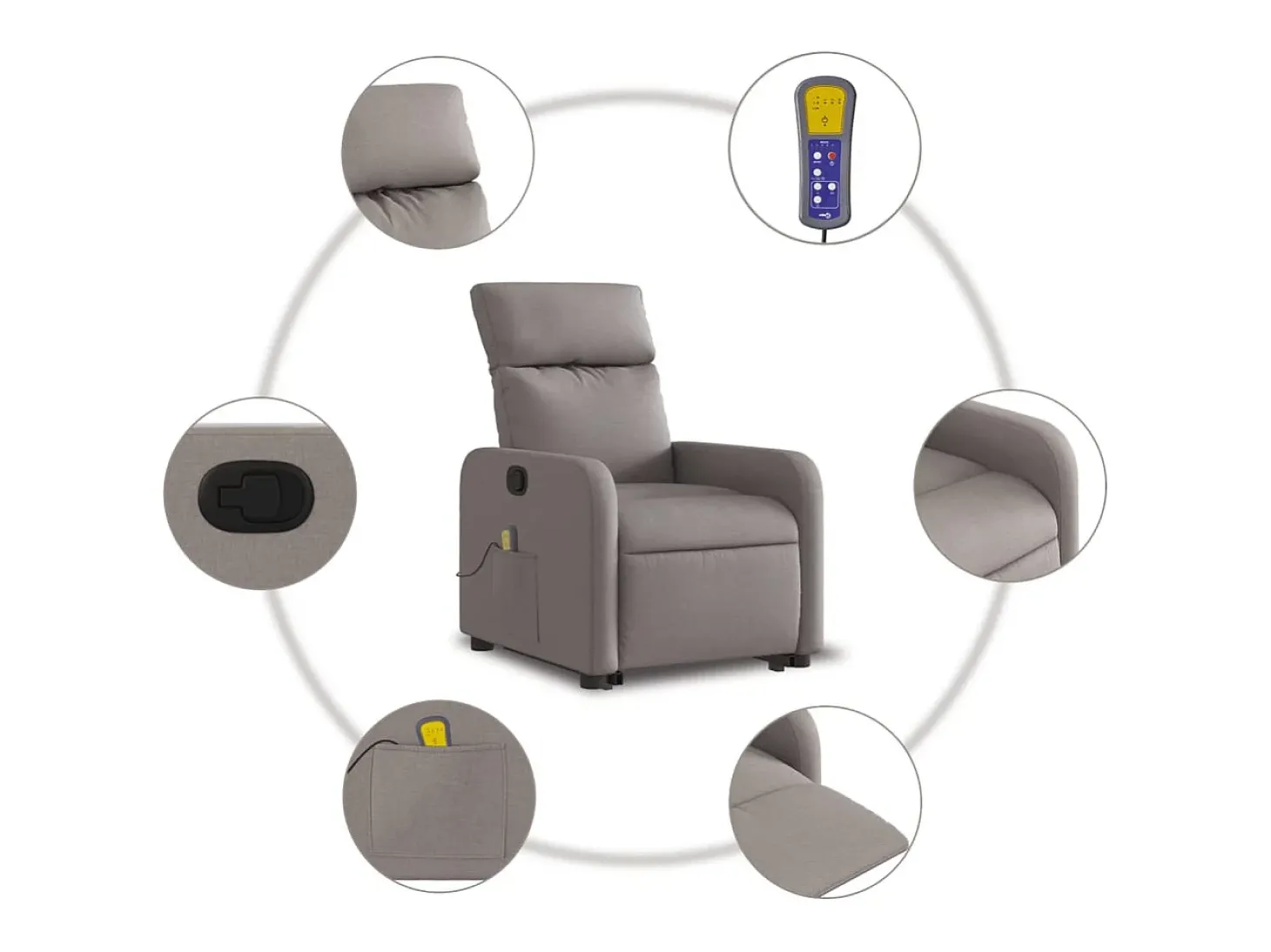 Poltrona elevatória de massagens tecido cinzento-acastanhado SHL160508