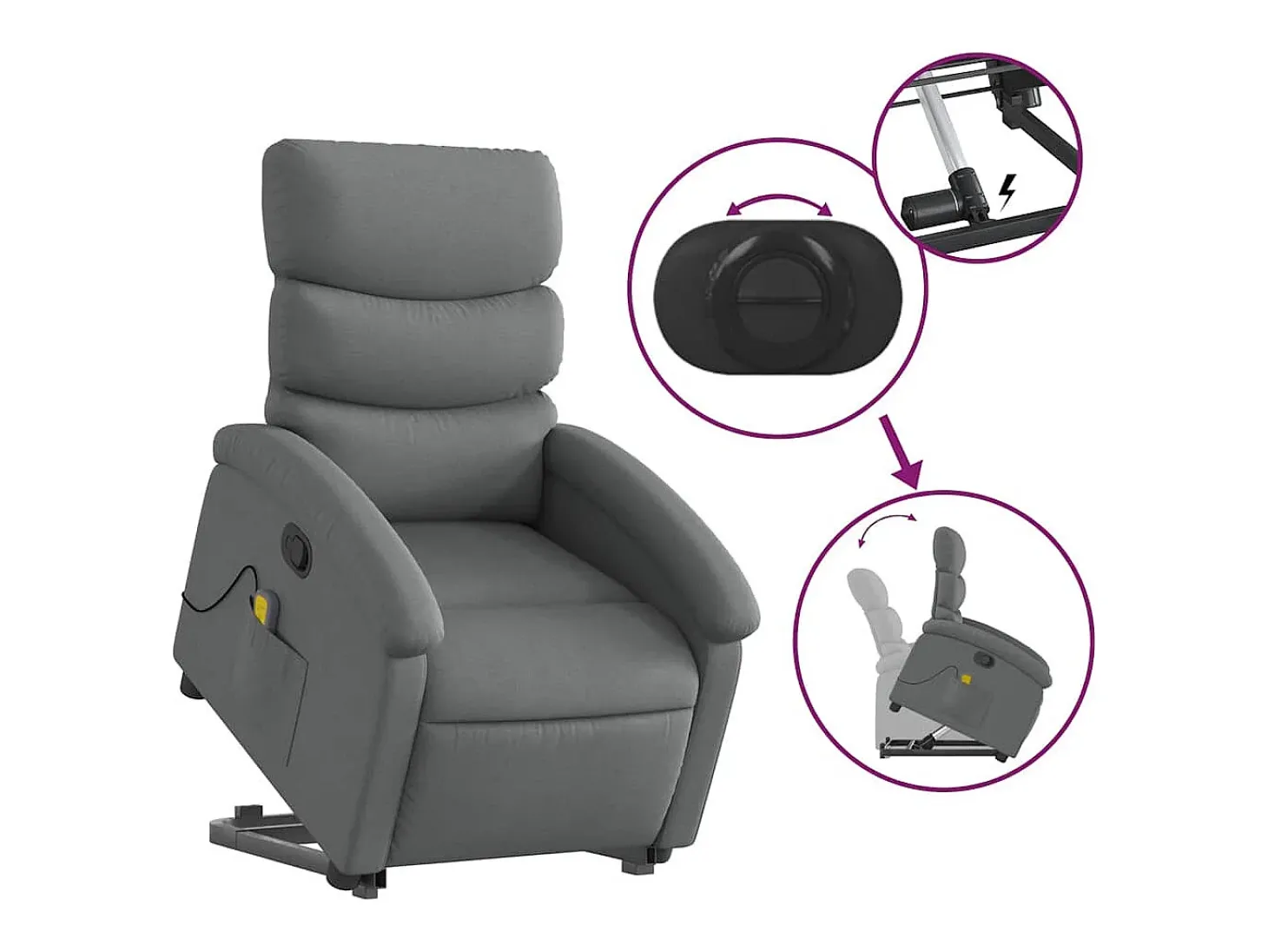 Poltrona elevatória de massagens tecido cinzento-escuro SHL281313
