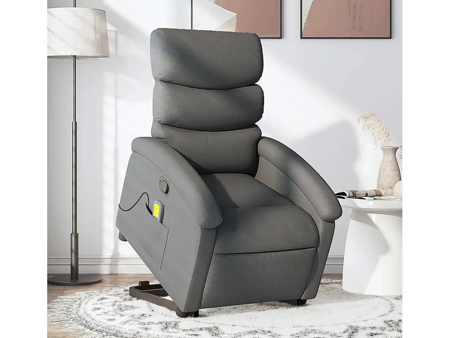 Poltrona elevatória de massagens tecido cinzento-escuro SHL281313