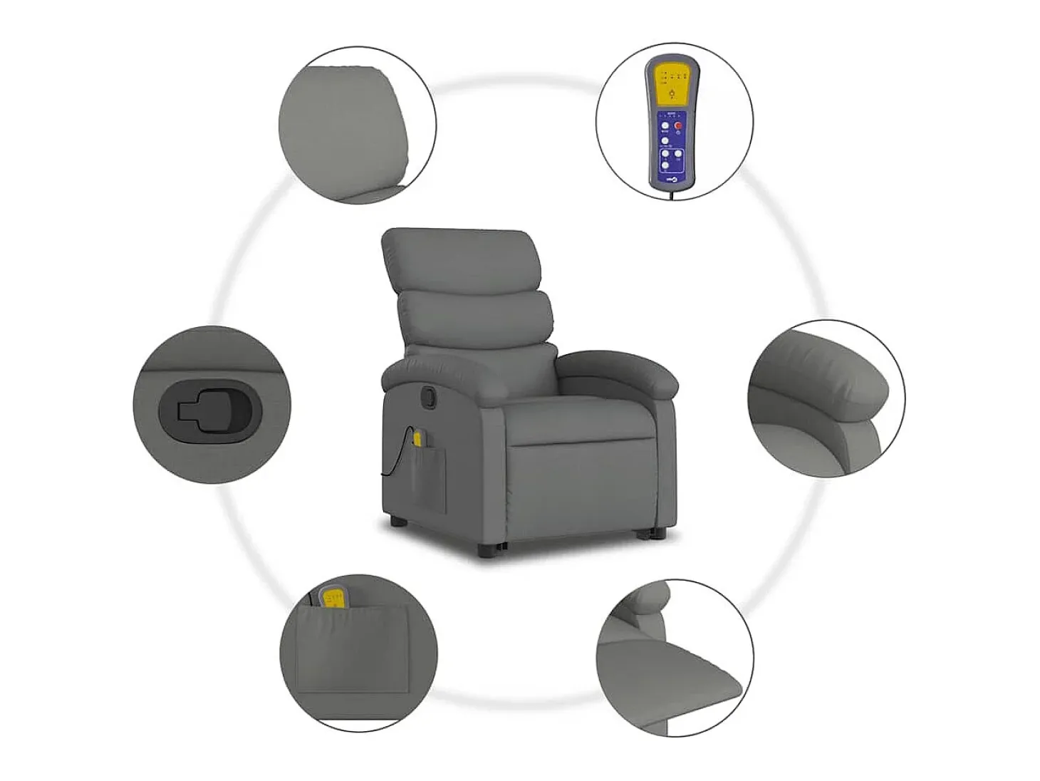 Poltrona elevatória de massagens tecido cinzento-escuro SHL281313