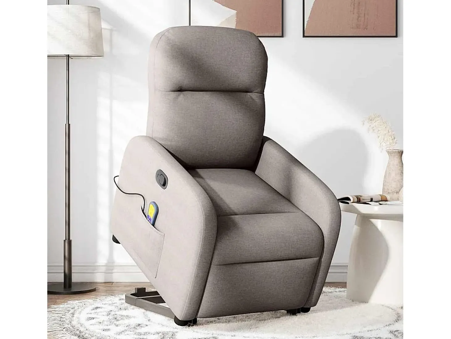 Poltrona elevatória de massagens tecido cinzento-acastanhado