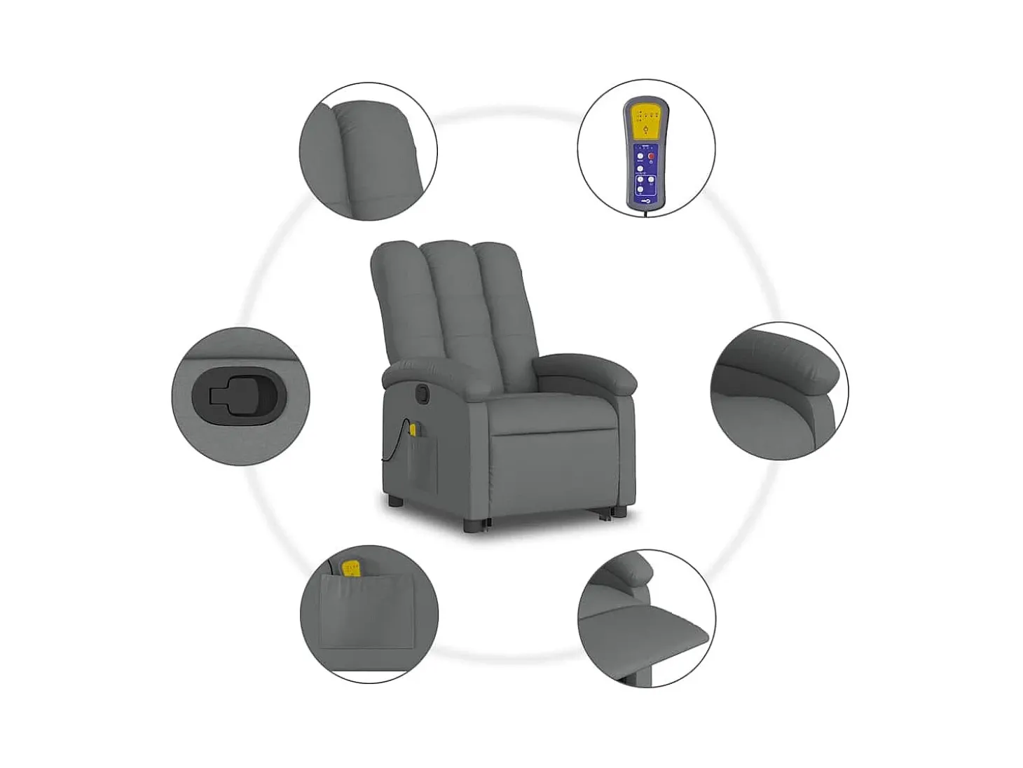 Poltrona elevatória de massagens tecido cinzento-escuro SHL16586