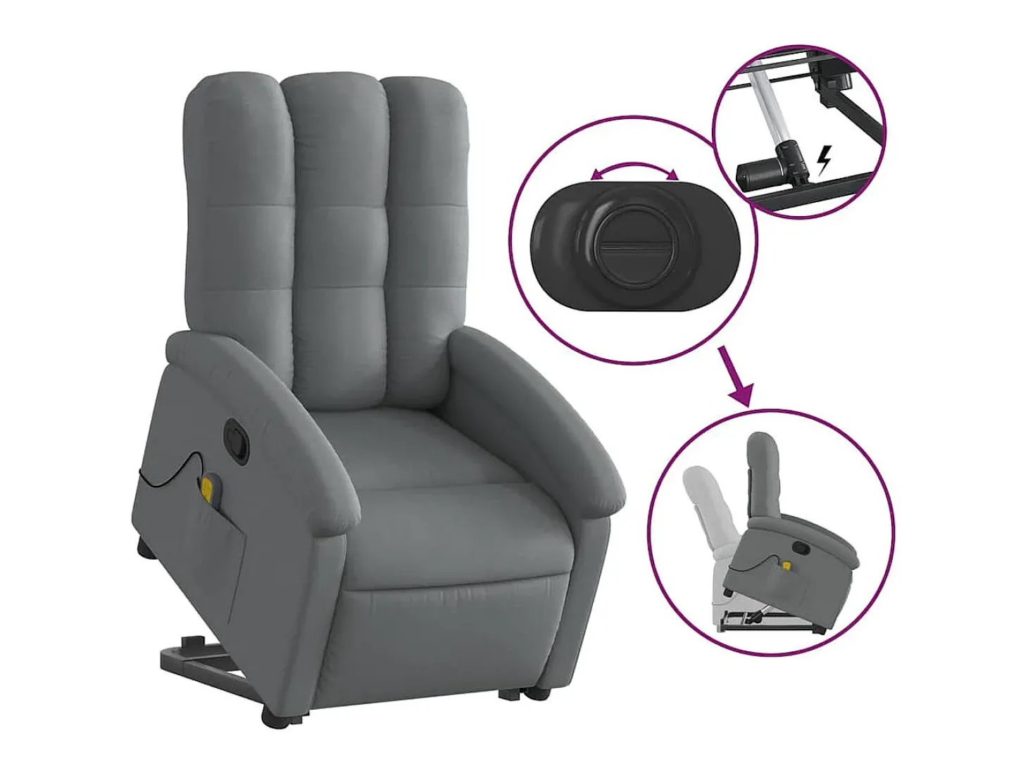 Poltrona elevatória de massagens tecido cinzento-escuro SHL16586