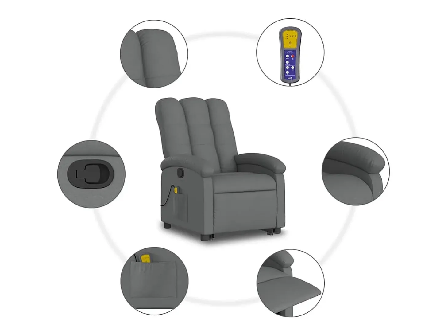 Poltrona elevatória de massagens tecido cinzento-escuro SHL16586