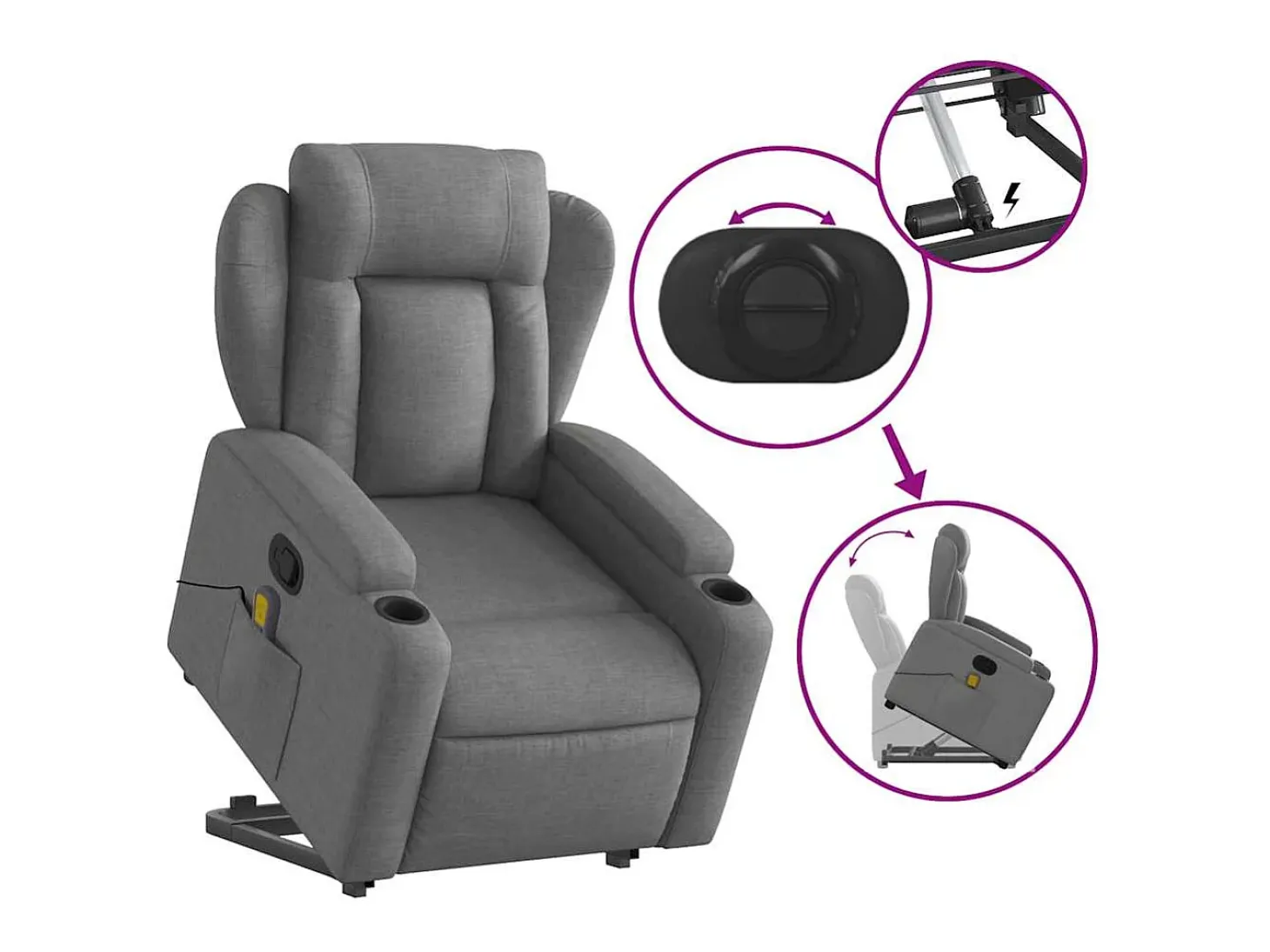 Poltrona elevatória de massagens tecido cinzento-escuro SHL26090