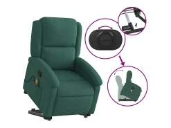Poltrona elevatória de massagens veludo verde-escuro SHL74202