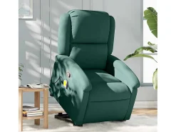 Poltrona elevatória de massagens veludo verde-escuro SHL74202