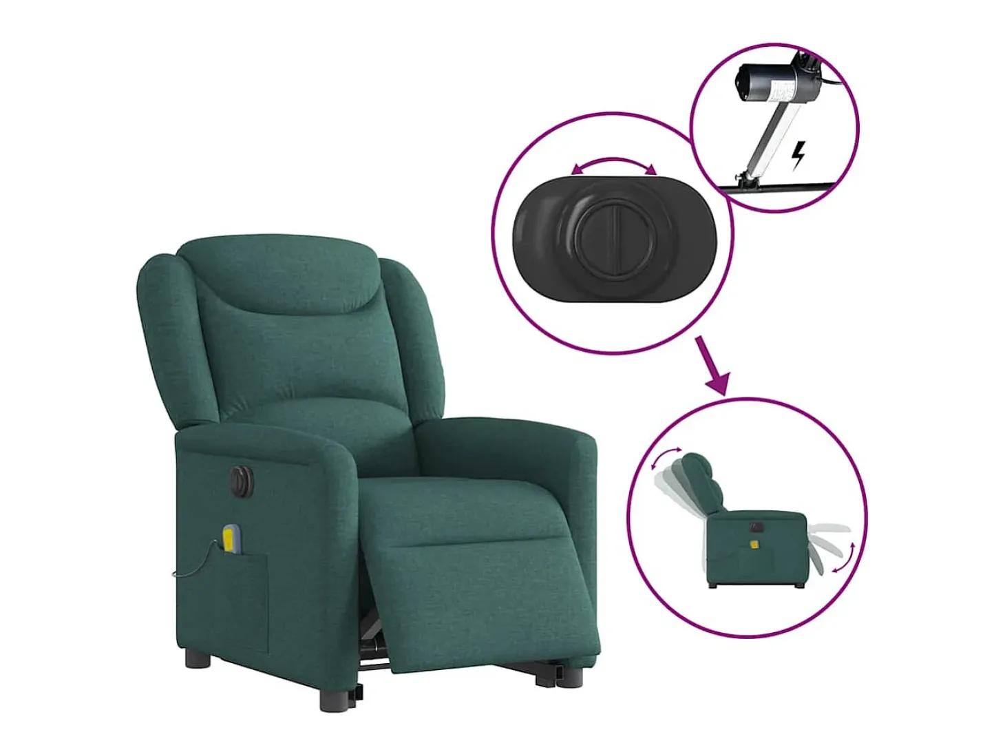 Poltrona elétrica elevatória massagens tecido verde-escuro SHL6925