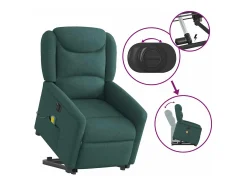 Poltrona elétrica elevatória massagens tecido verde-escuro SHL6925