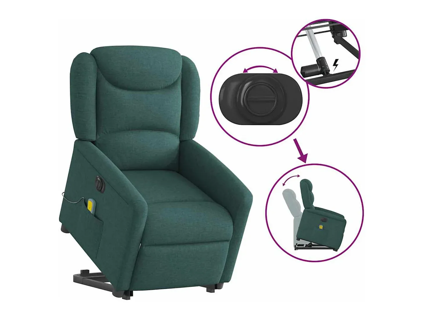 Poltrona elétrica elevatória massagens tecido verde-escuro SHL6925