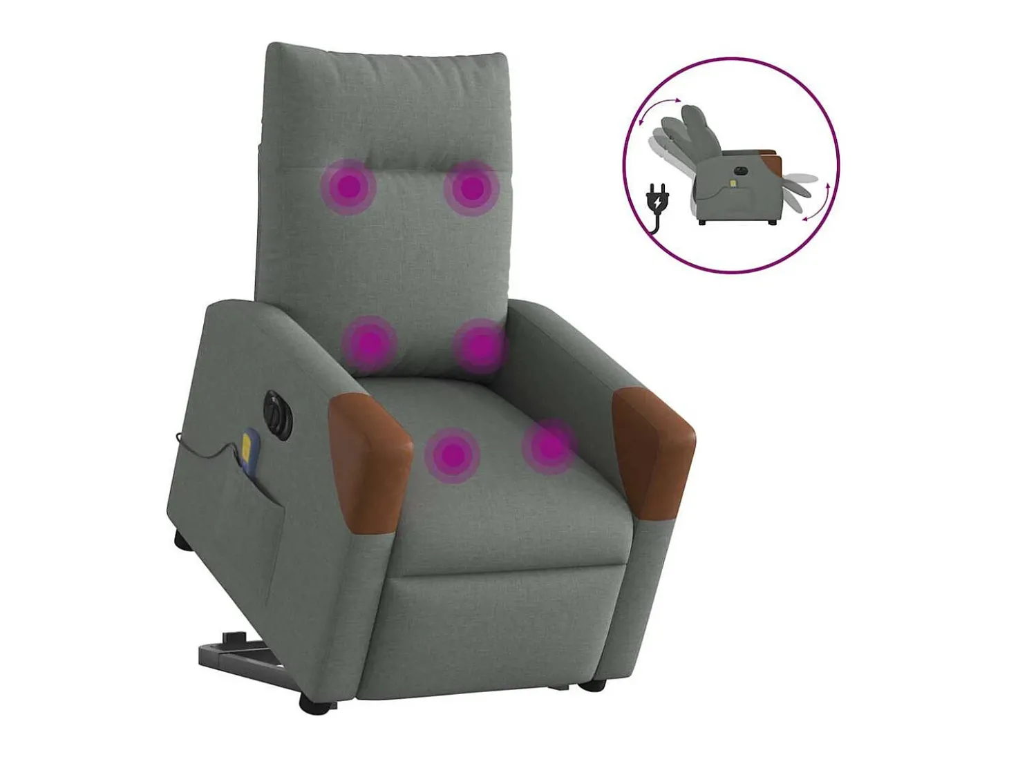 Poltrona elétrica elevatória massagens tecido cinzento-escuro SHL400504