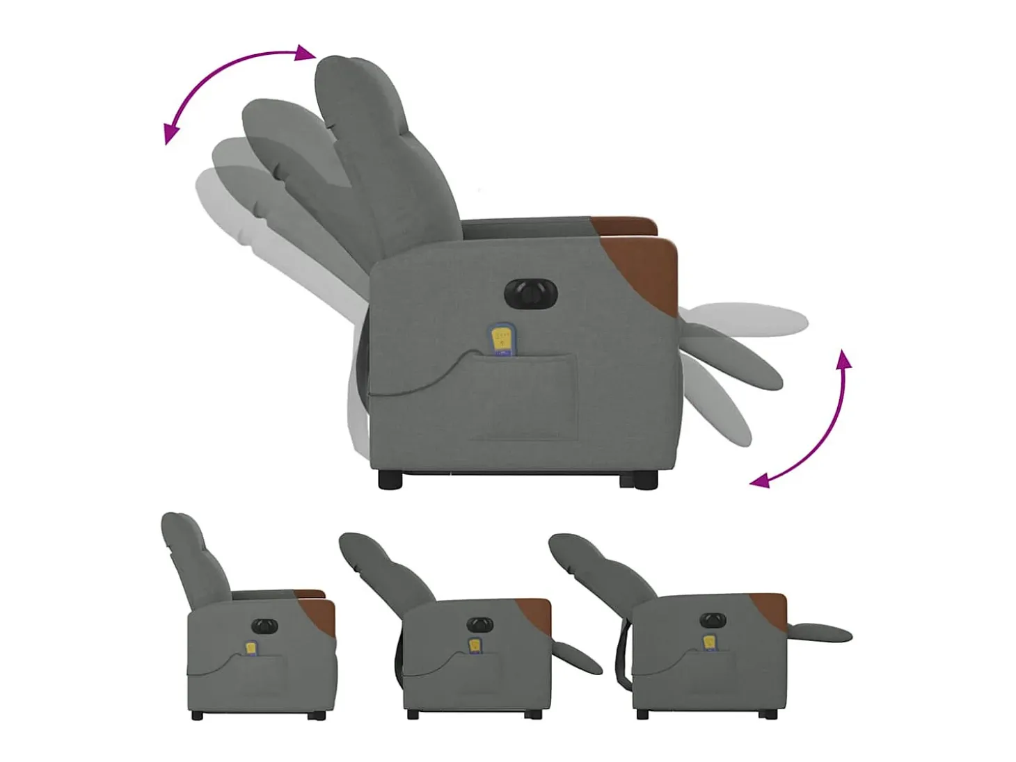 Poltrona elétrica elevatória massagens tecido cinzento-escuro SHL400504